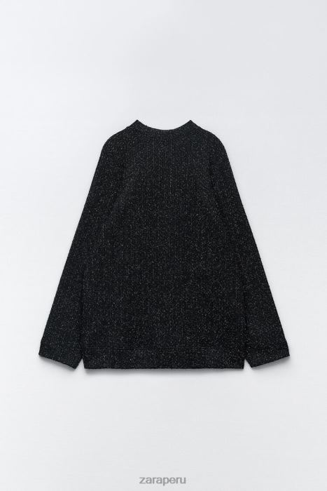 Zara mujer sudadera oversize con hilo metalizado BDP8J465 ropa negro