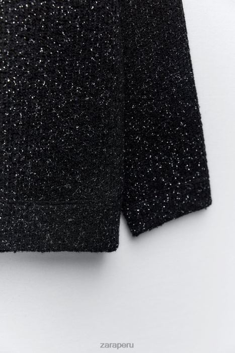 Zara mujer sudadera oversize con hilo metalizado BDP8J465 ropa negro