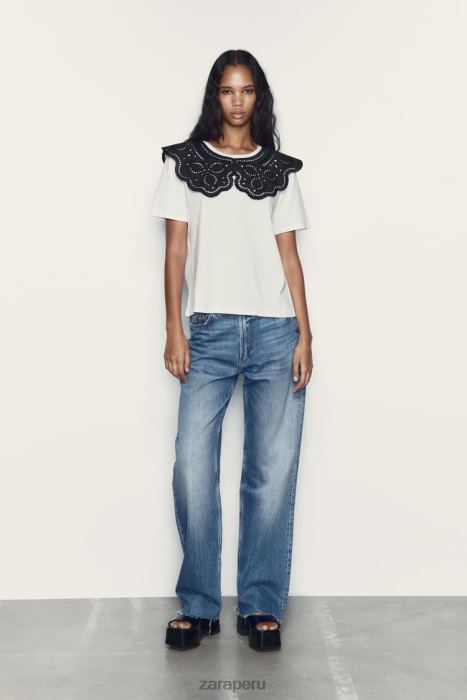 Zara mujer top con cuello bordado BDP8J463 ropa blanco