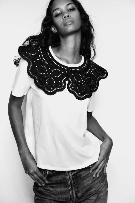 Zara mujer top con cuello bordado BDP8J463 ropa blanco