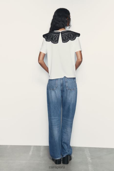 Zara mujer top con cuello bordado BDP8J463 ropa blanco