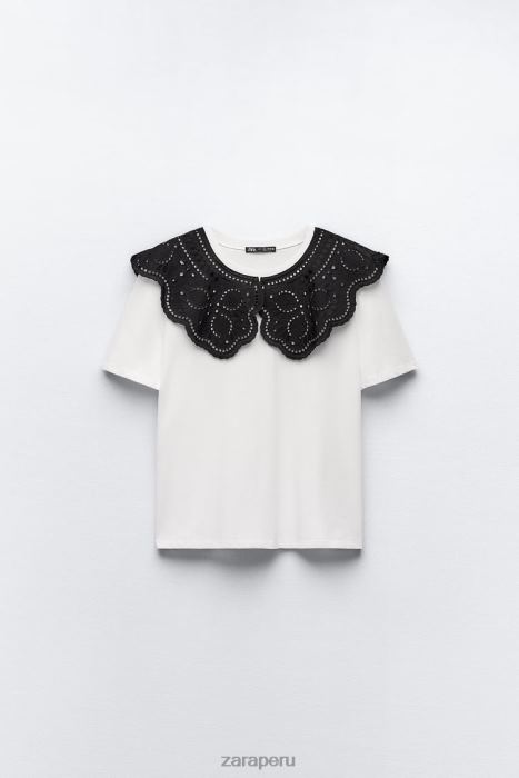 Zara mujer top con cuello bordado BDP8J463 ropa blanco