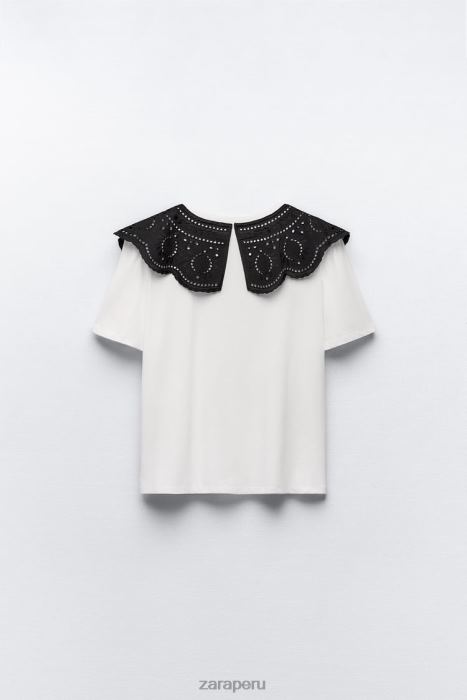 Zara mujer top con cuello bordado BDP8J463 ropa blanco