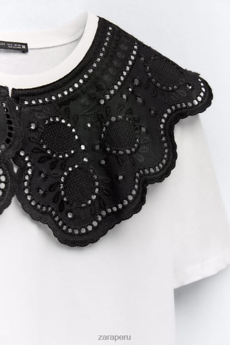 Zara mujer top con cuello bordado BDP8J463 ropa blanco