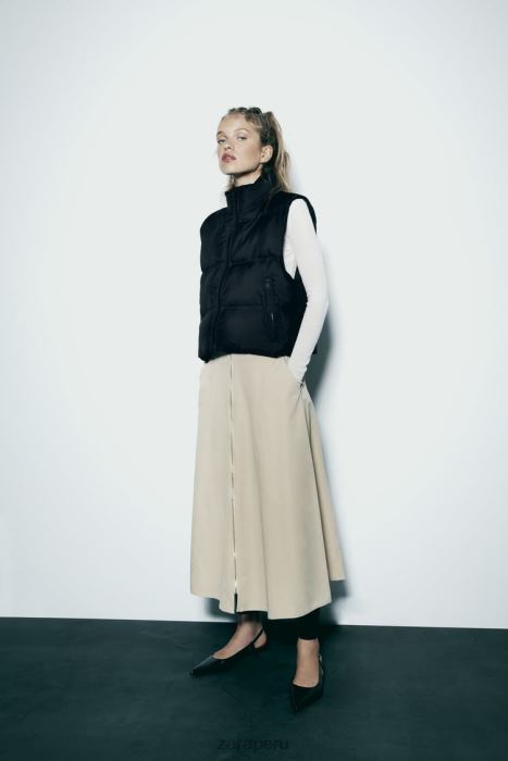Zara mujer chaleco acolchado corto con protección contra el agua y el viento BDP8J192 ropa negro