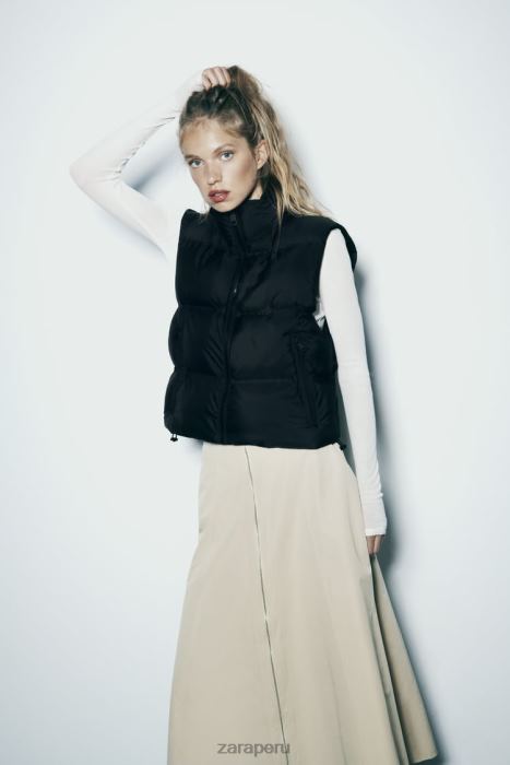 Zara mujer chaleco acolchado corto con protección contra el agua y el viento BDP8J192 ropa negro