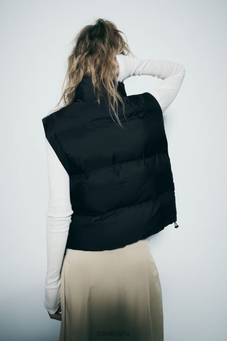Zara mujer chaleco acolchado corto con protección contra el agua y el viento BDP8J192 ropa negro