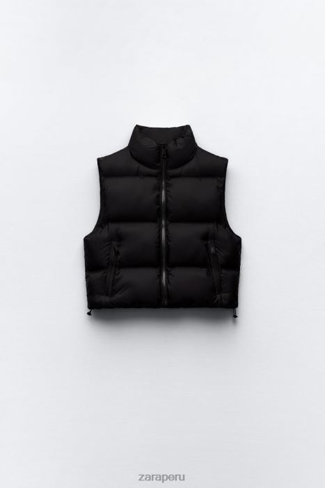 Zara mujer chaleco acolchado corto con protección contra el agua y el viento BDP8J192 ropa negro