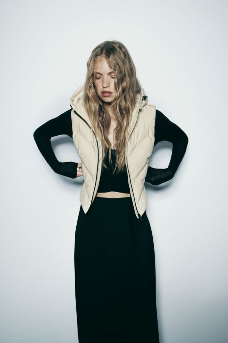 Zara mujer chaleco acolchado repelente al agua y protección contra el viento BDP8J199 ropa blanco negro