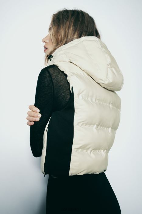 Zara mujer chaleco acolchado repelente al agua y protección contra el viento BDP8J199 ropa blanco negro