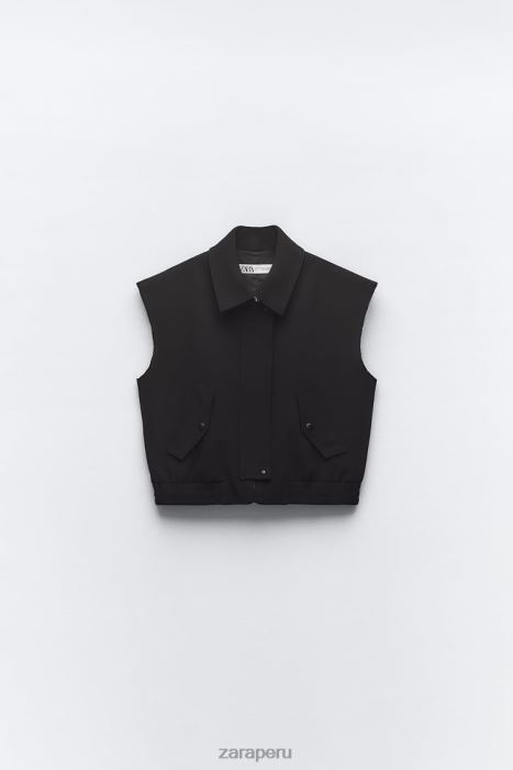 Zara mujer chaleco con cuello camisero y bolsillos BDP8J215 ropa negro
