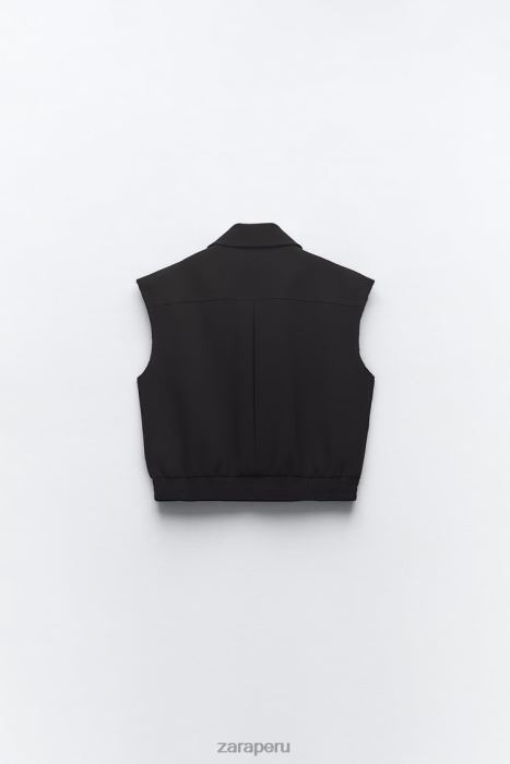 Zara mujer chaleco con cuello camisero y bolsillos BDP8J215 ropa negro
