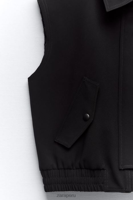 Zara mujer chaleco con cuello camisero y bolsillos BDP8J215 ropa negro