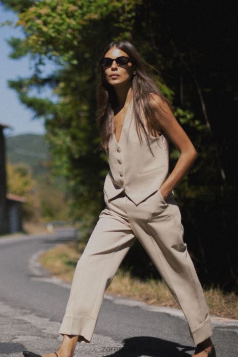 Zara mujer chaleco con mezcla de rayas diplomáticas BDP8J191 ropa marrón topo