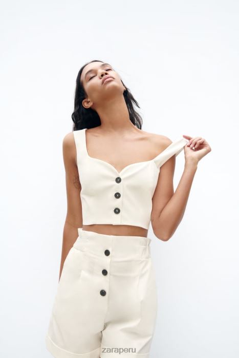 Zara mujer chaleco corto con escote en forma de corazón BDP8J220 ropa blanco