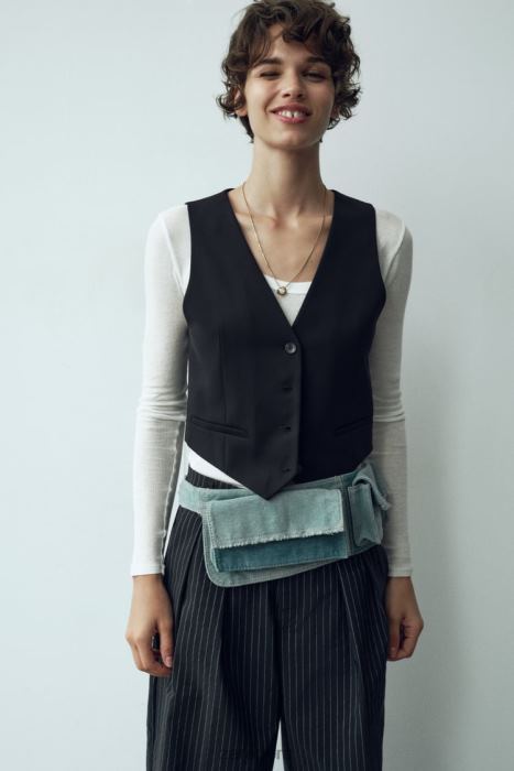 Zara mujer chaleco corto de sastre BDP8J207 ropa negro