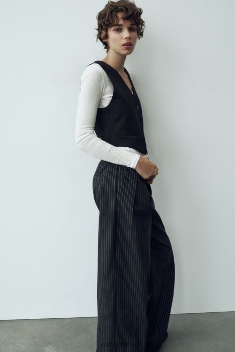 Zara mujer chaleco corto de sastre BDP8J207 ropa negro