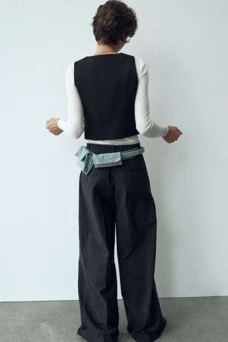 Zara mujer chaleco corto de sastre BDP8J207 ropa negro