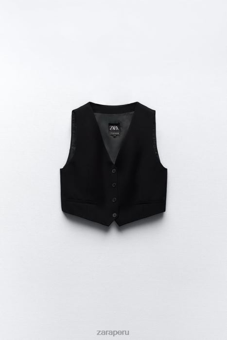 Zara mujer chaleco corto de sastre BDP8J207 ropa negro