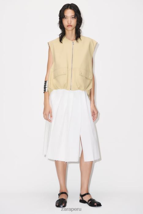 Zara mujer chaleco de algodón con dobladillo fruncido BDP8J216 ropa marrón topo