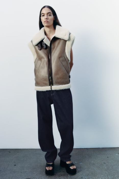 Zara mujer chaleco de doble cara de la colección zw BDP8J190 ropa marrón/topo