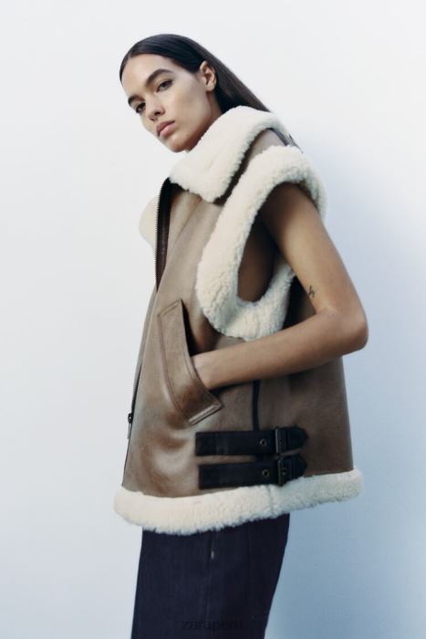 Zara mujer chaleco de doble cara de la colección zw BDP8J190 ropa marrón/topo