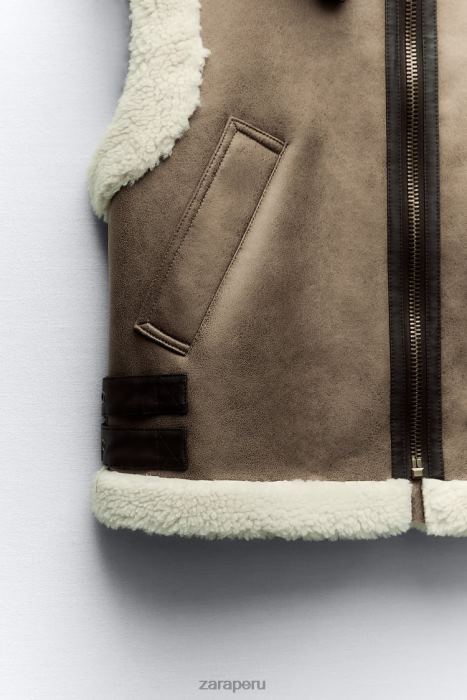 Zara mujer chaleco de doble cara de la colección zw BDP8J190 ropa marrón/topo