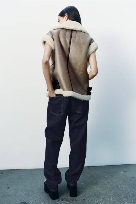 Zara mujer chaleco de doble cara de la colección zw BDP8J190 ropa marrón/topo