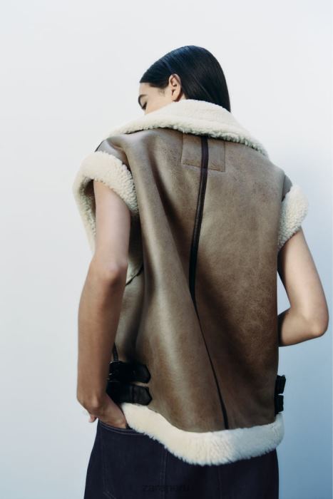 Zara mujer chaleco de doble cara de la colección zw BDP8J190 ropa marrón/topo