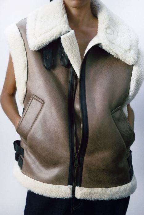 Zara mujer chaleco de doble cara de la colección zw BDP8J190 ropa marrón/topo