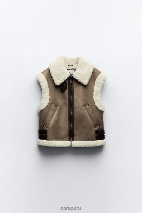 Zara mujer chaleco de doble cara de la colección zw BDP8J190 ropa marrón/topo