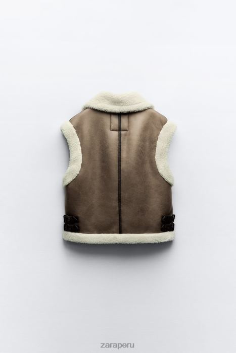 Zara mujer chaleco de doble cara de la colección zw BDP8J190 ropa marrón/topo