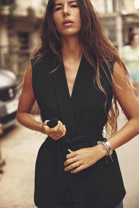 Zara mujer chaleco de esmoquin con cinturón BDP8J198 ropa negro