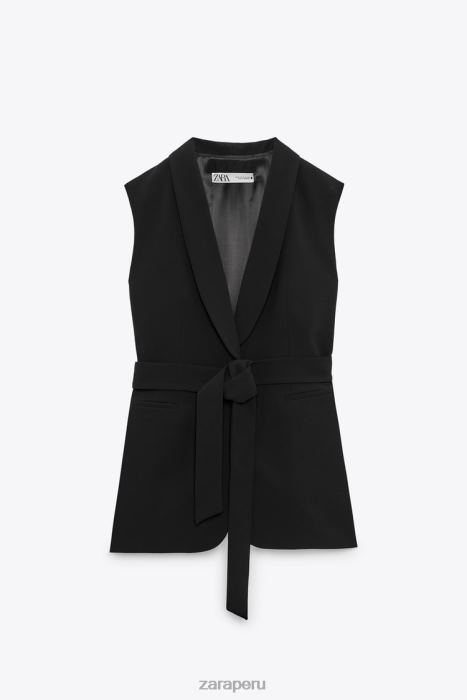 Zara mujer chaleco de esmoquin con cinturón BDP8J198 ropa negro