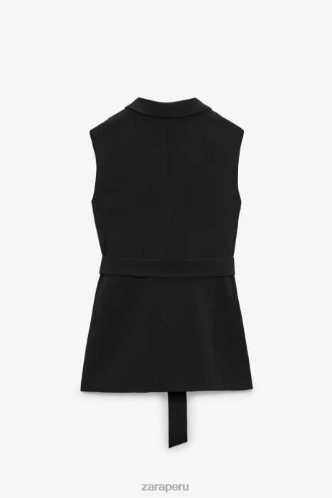 Zara mujer chaleco de esmoquin con cinturón BDP8J198 ropa negro