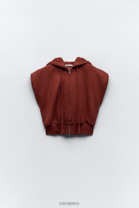 Zara mujer chaleco de felpa con capucha BDP8J194 ropa rojizo