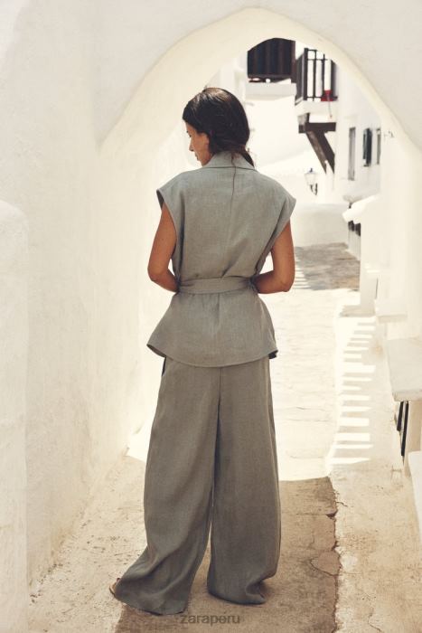 Zara mujer chaleco de lino con cinturón BDP8J210 ropa verde claro