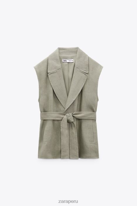 Zara mujer chaleco de lino con cinturón BDP8J210 ropa verde claro