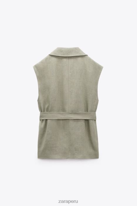 Zara mujer chaleco de lino con cinturón BDP8J210 ropa verde claro