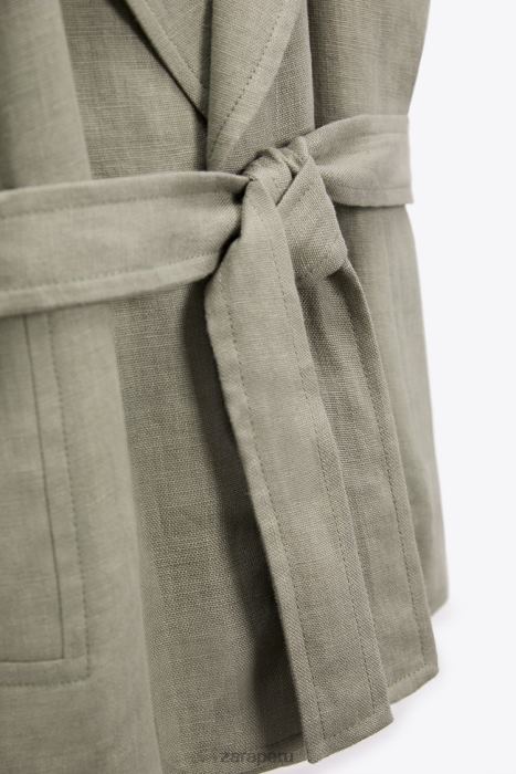 Zara mujer chaleco de lino con cinturón BDP8J210 ropa verde claro