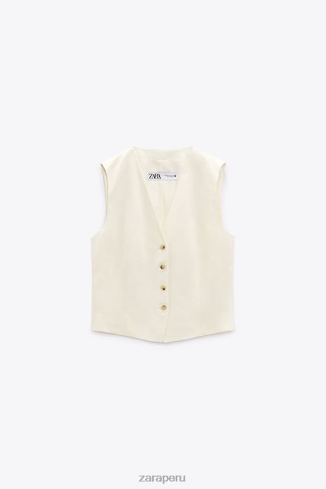 Zara mujer chaleco de mezcla de lino BDP8J224 ropa vainilla