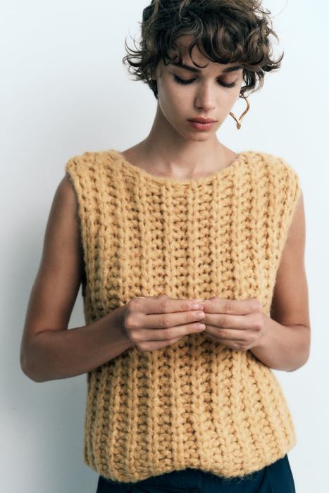 Zara mujer chaleco de punto corto BDP8J196 ropa mostaza