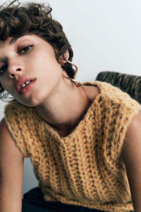 Zara mujer chaleco de punto corto BDP8J196 ropa mostaza