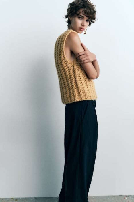 Zara mujer chaleco de punto corto BDP8J196 ropa mostaza