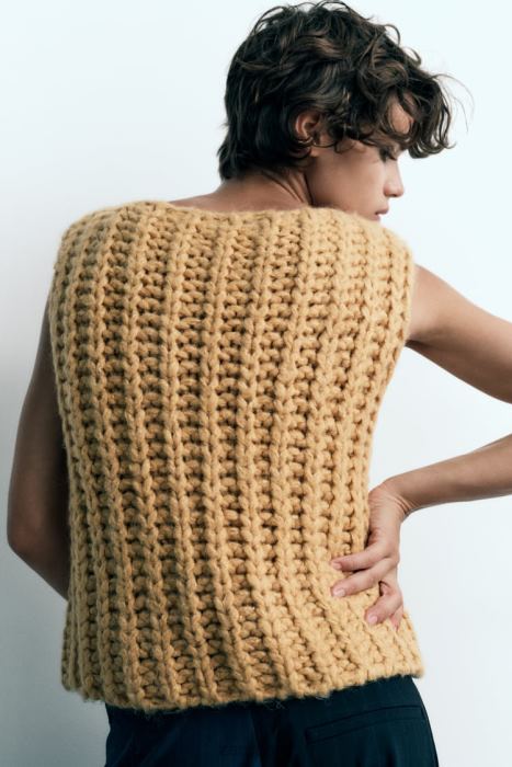 Zara mujer chaleco de punto corto BDP8J196 ropa mostaza