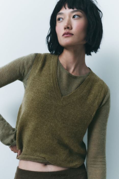 Zara mujer chaleco de punto corto BDP8J203 ropa verde oliva