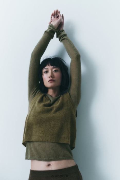 Zara mujer chaleco de punto corto BDP8J203 ropa verde oliva