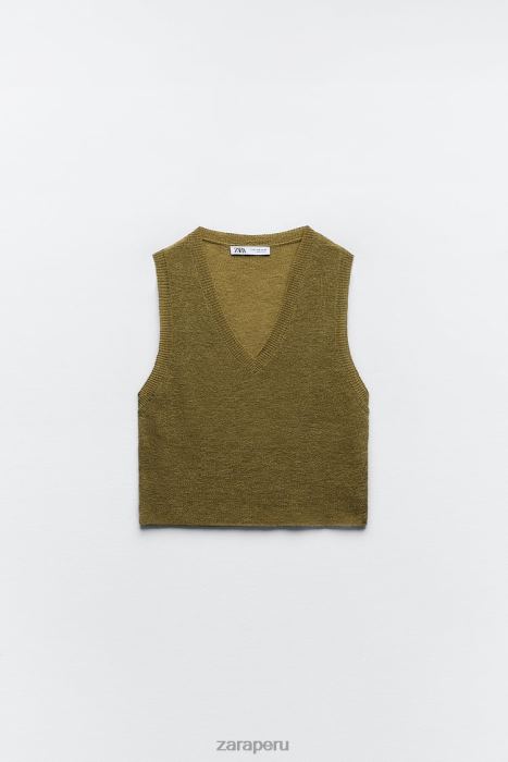 Zara mujer chaleco de punto corto BDP8J203 ropa verde oliva