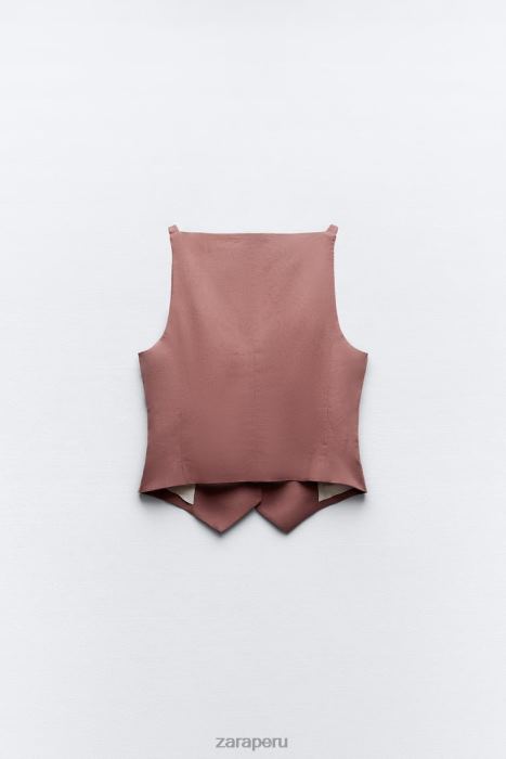 Zara mujer chaleco de sastre en mezcla de lino BDP8J211 ropa Marsala