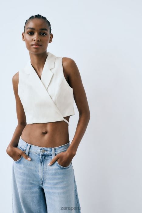 Zara mujer chaleco de sastre en mezcla de lino BDP8J221 ropa ostra blanca